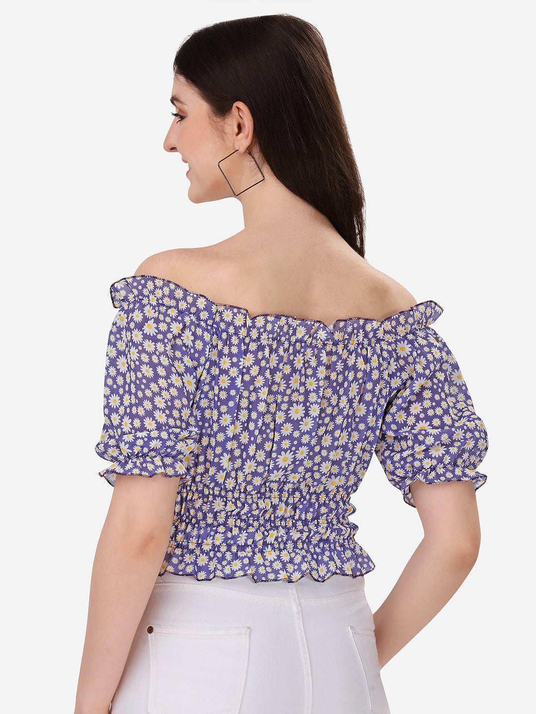 NiloBerry Floral off-shoulder georgette crop top for women