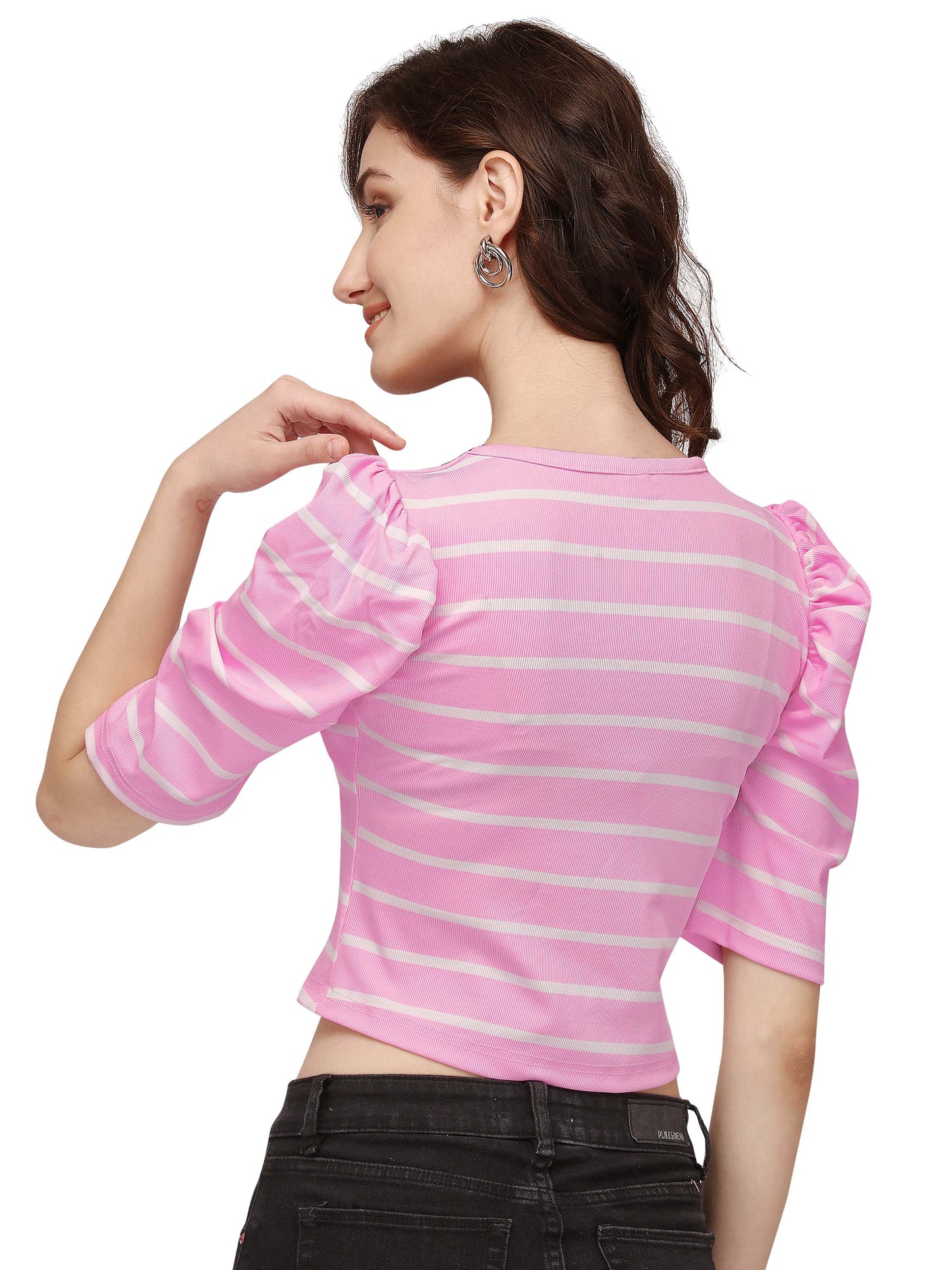 NiloBerry Puff Sleeve Stripped Elite Top