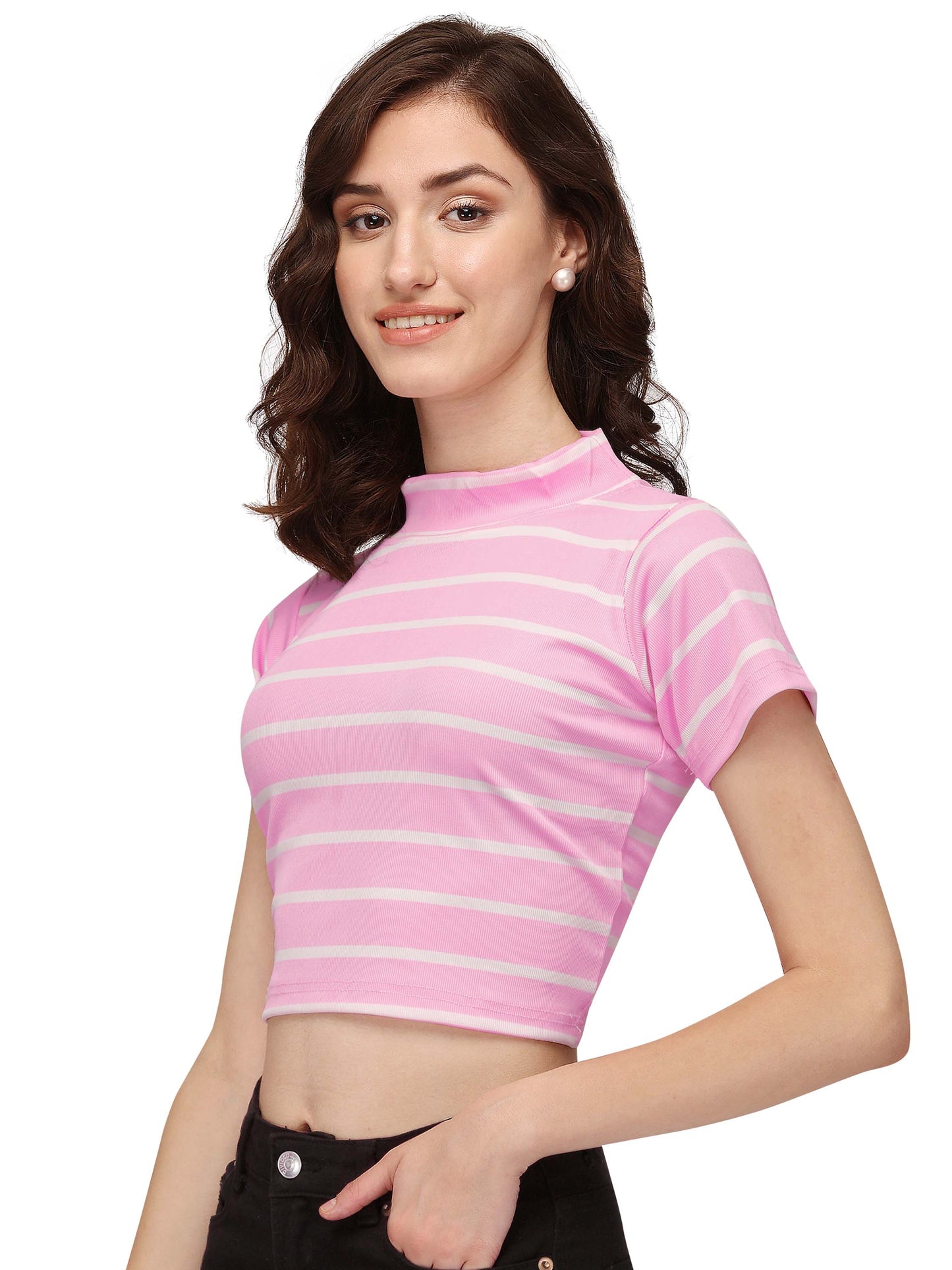 NiloBerry Turtle neck striped western crop top