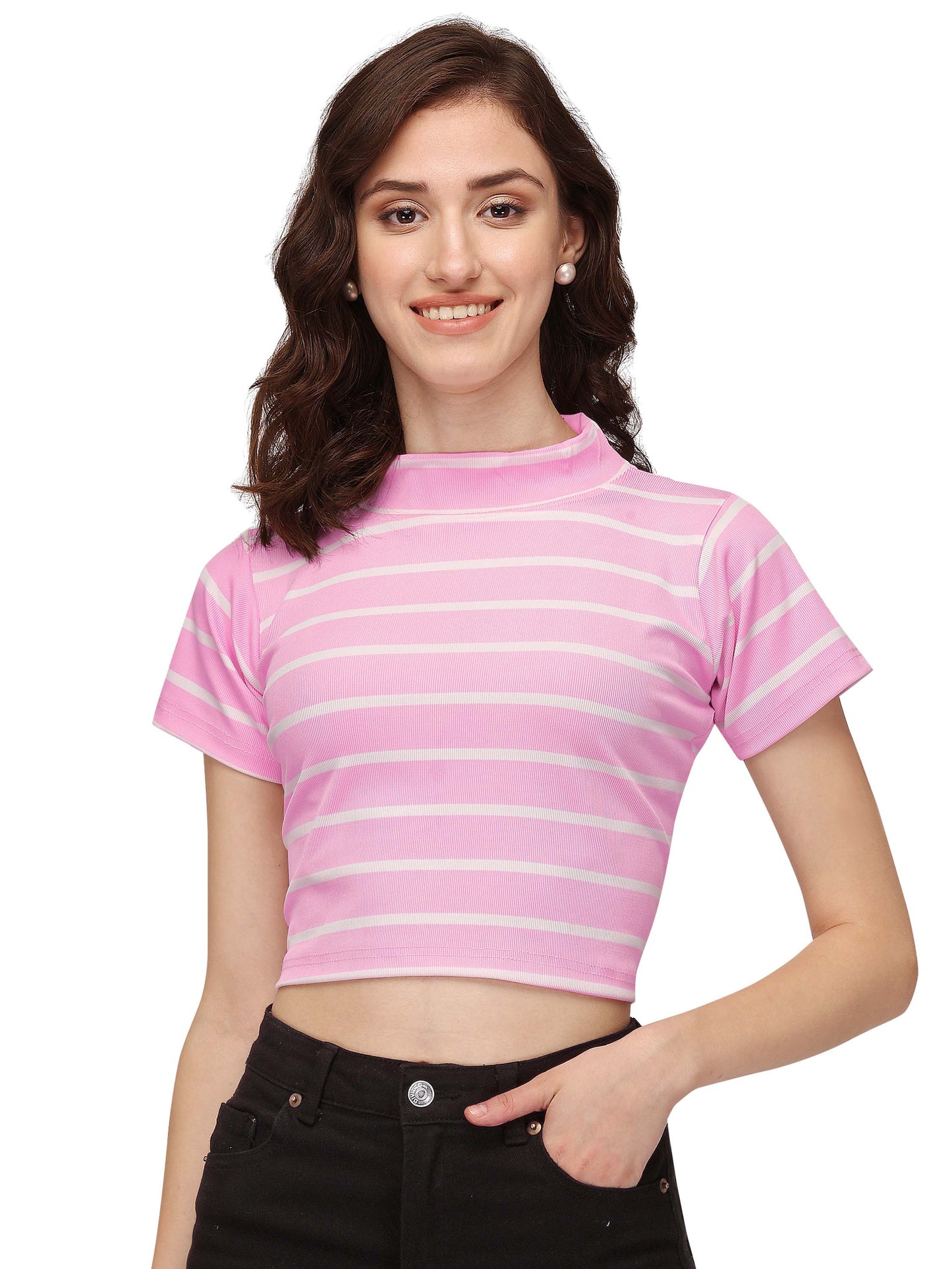 NiloBerry Turtle neck striped western crop top