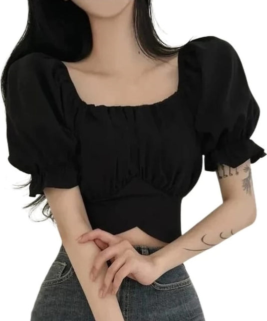 Modern Classic Balloon Style Sleeve Crop Top