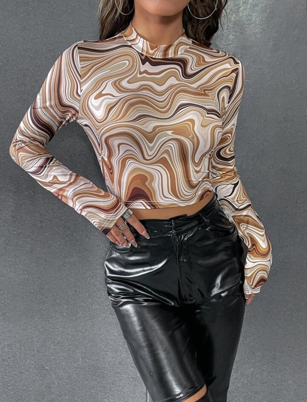 NiloBerry elite marble printed, full sleeve urban crop top