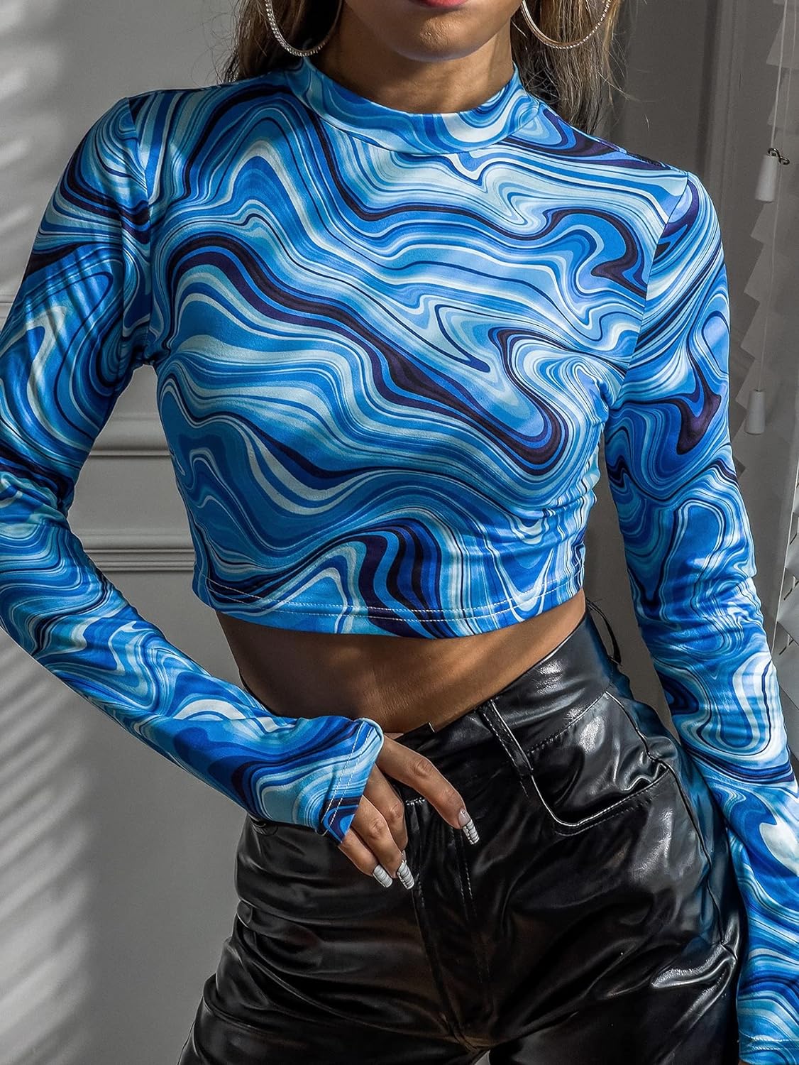 NiloBerry elite marble printed, full sleeve urban crop top