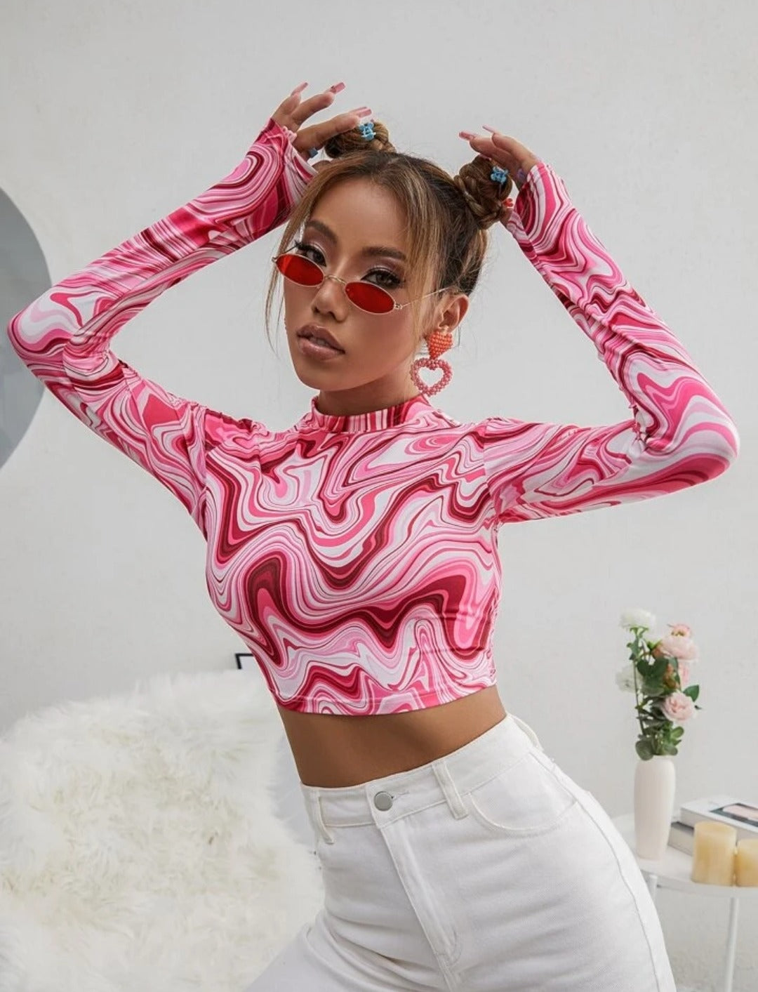 NiloBerry elite marble printed, full sleeve urban crop top