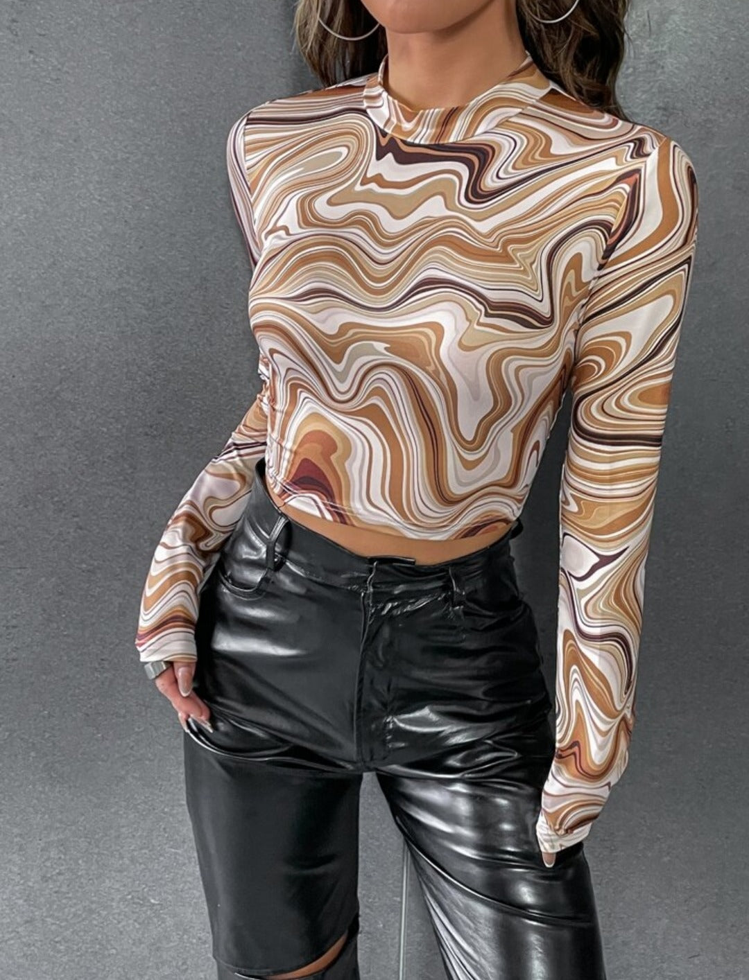 NiloBerry elite marble printed, full sleeve urban crop top