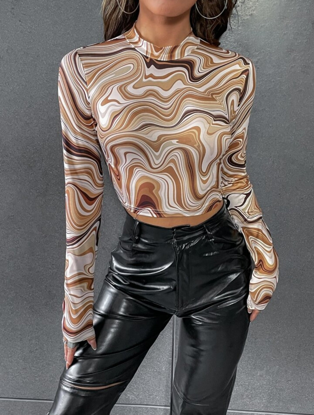 NiloBerry elite marble printed, full sleeve urban crop top