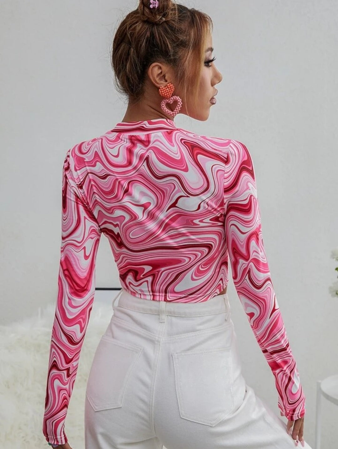 NiloBerry elite marble printed, full sleeve urban crop top