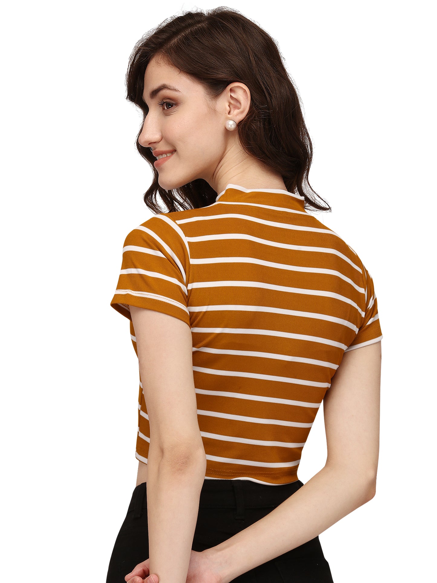 NiloBerry Turtle neck striped western crop top