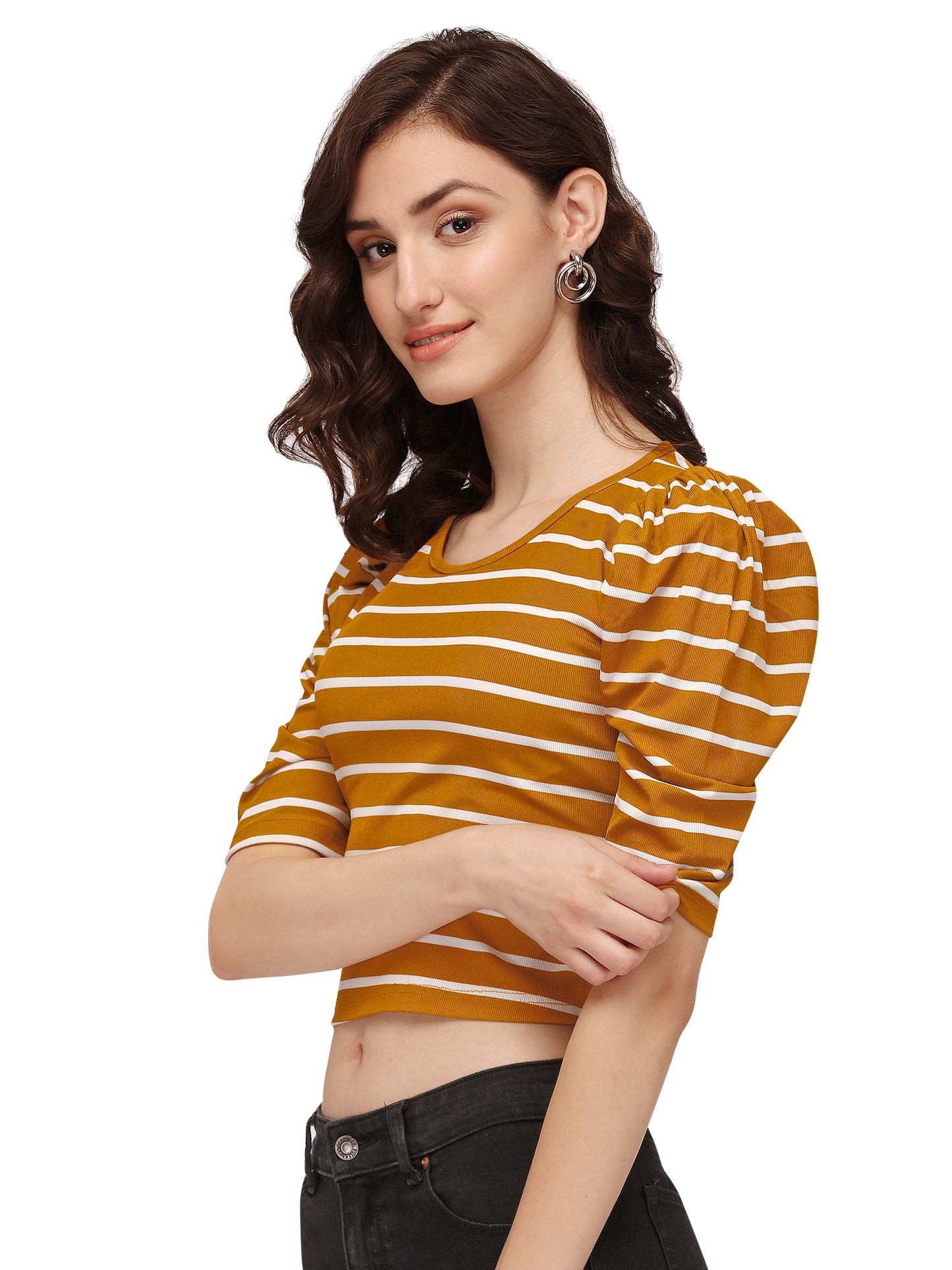 NiloBerry Puff Sleeve Stripped Elite Top