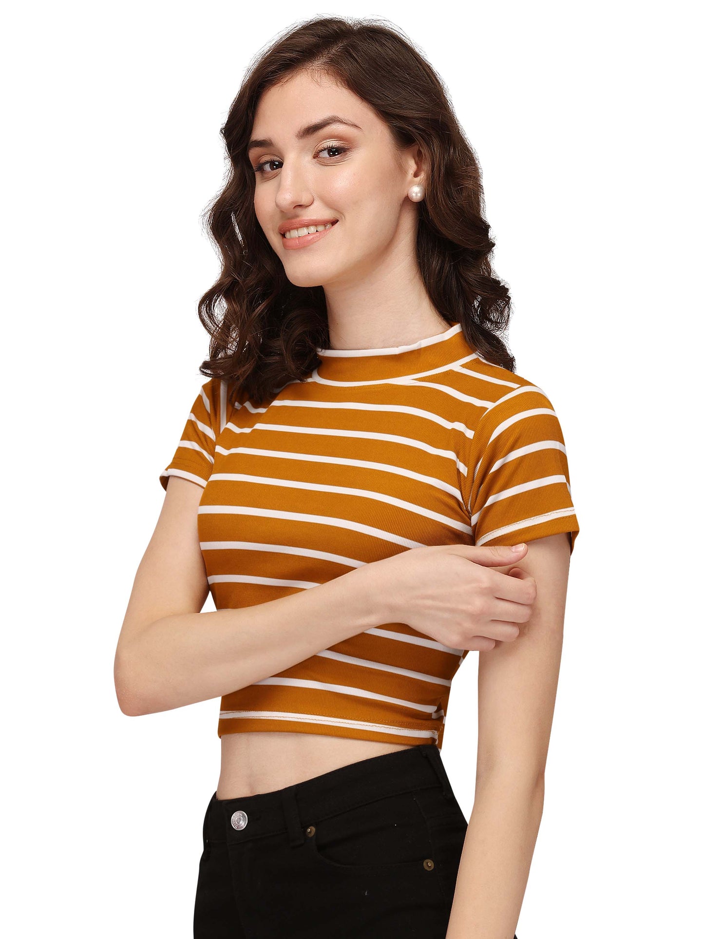 NiloBerry Turtle neck striped western crop top