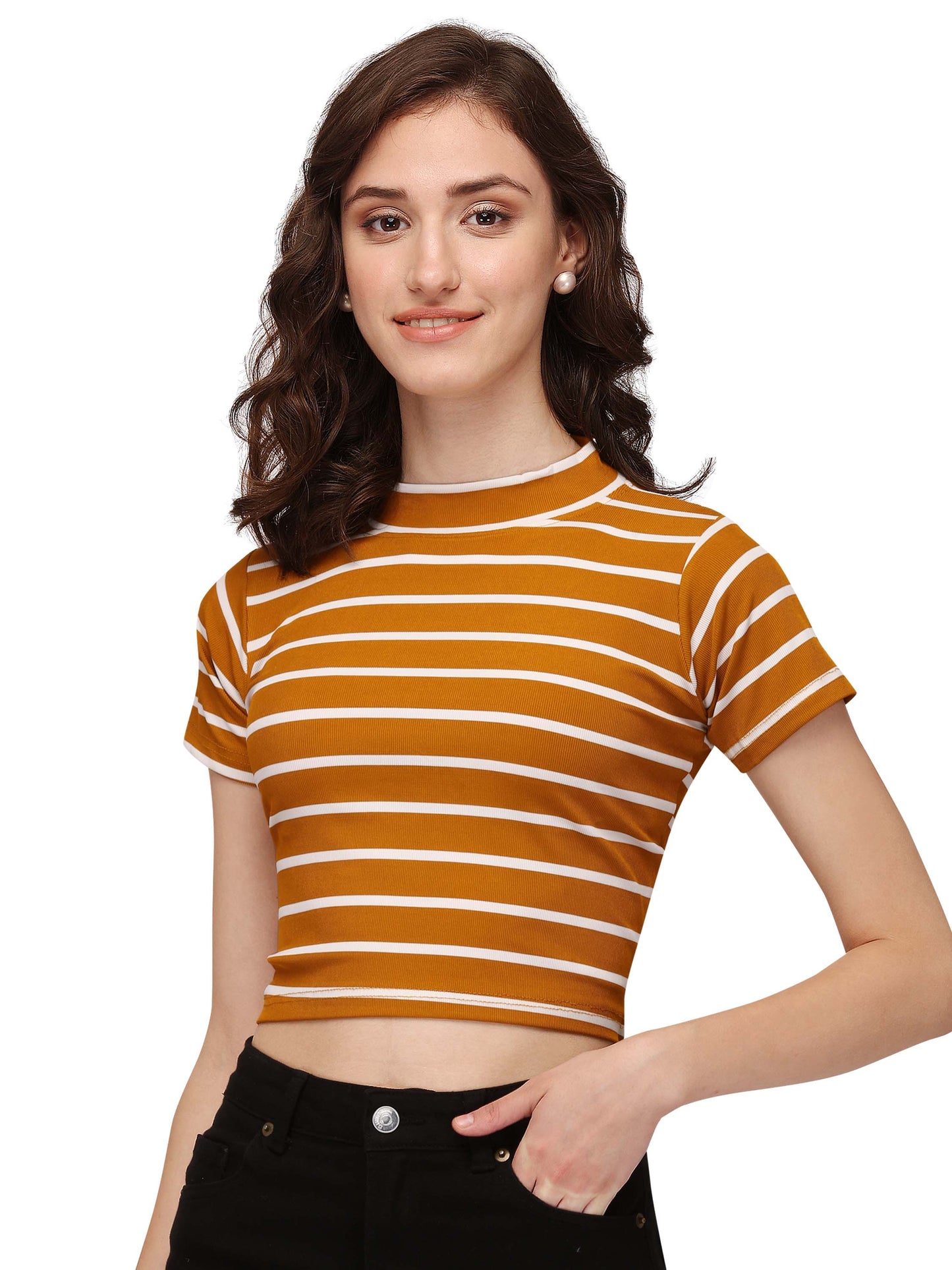 NiloBerry Turtle neck striped western crop top