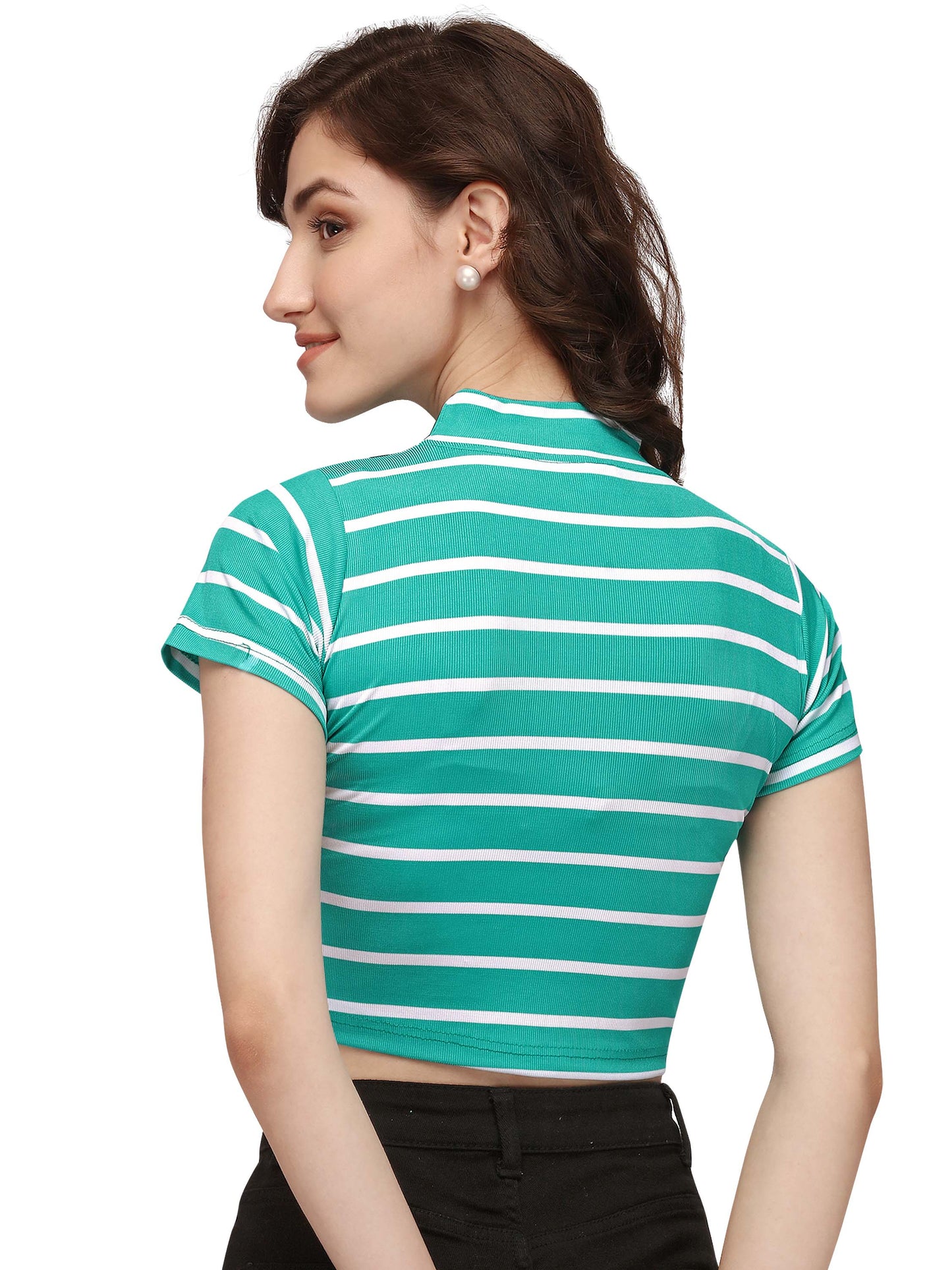 NiloBerry Turtle neck striped western crop top