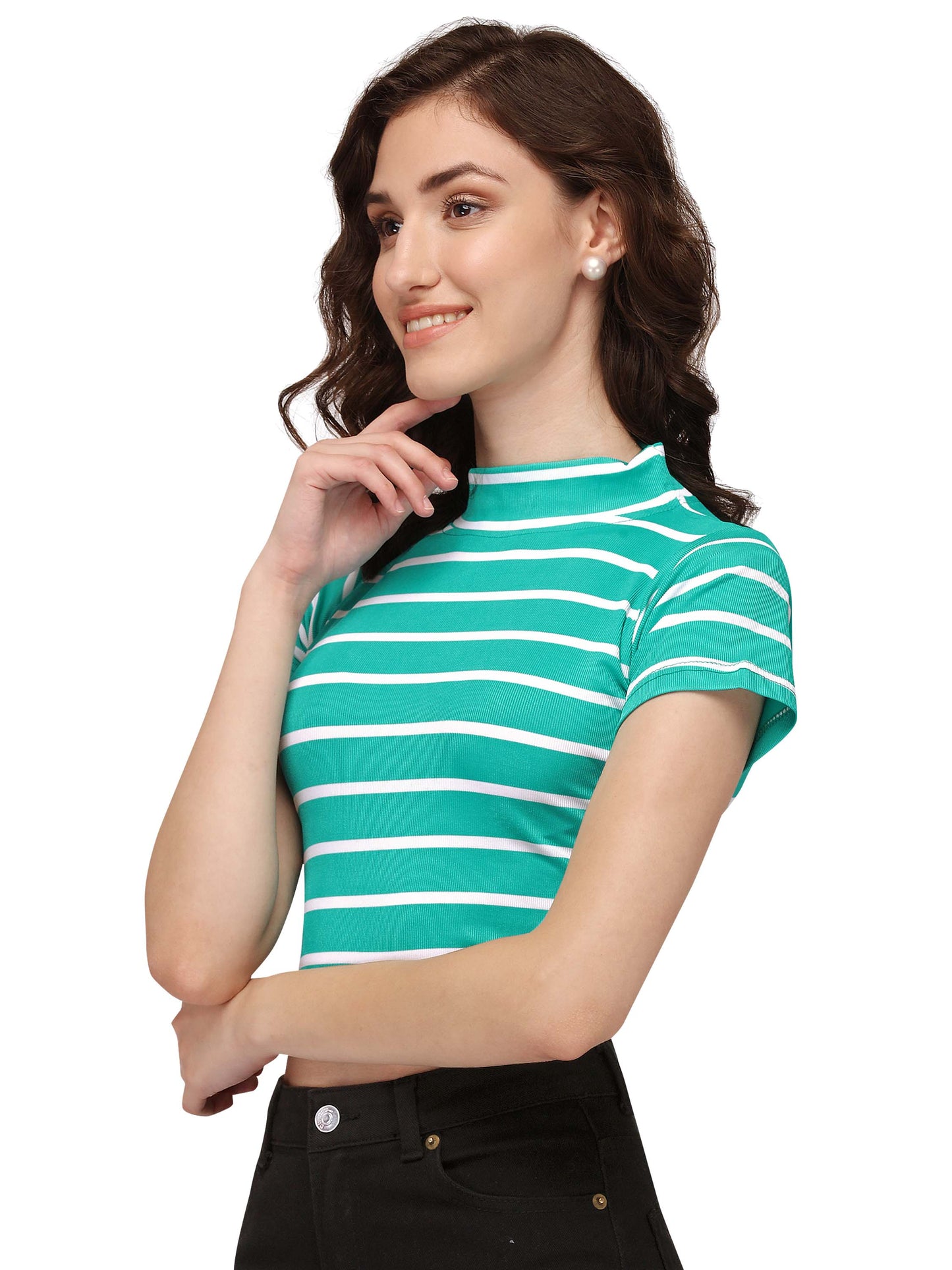 NiloBerry Turtle neck striped western crop top