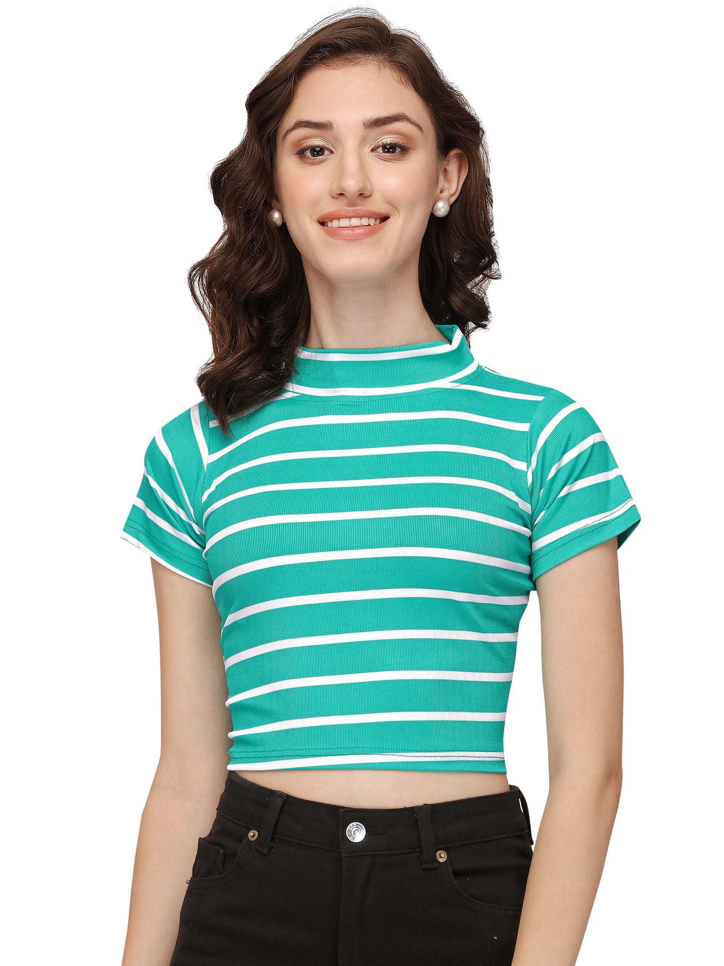 NiloBerry Turtle neck striped western crop top