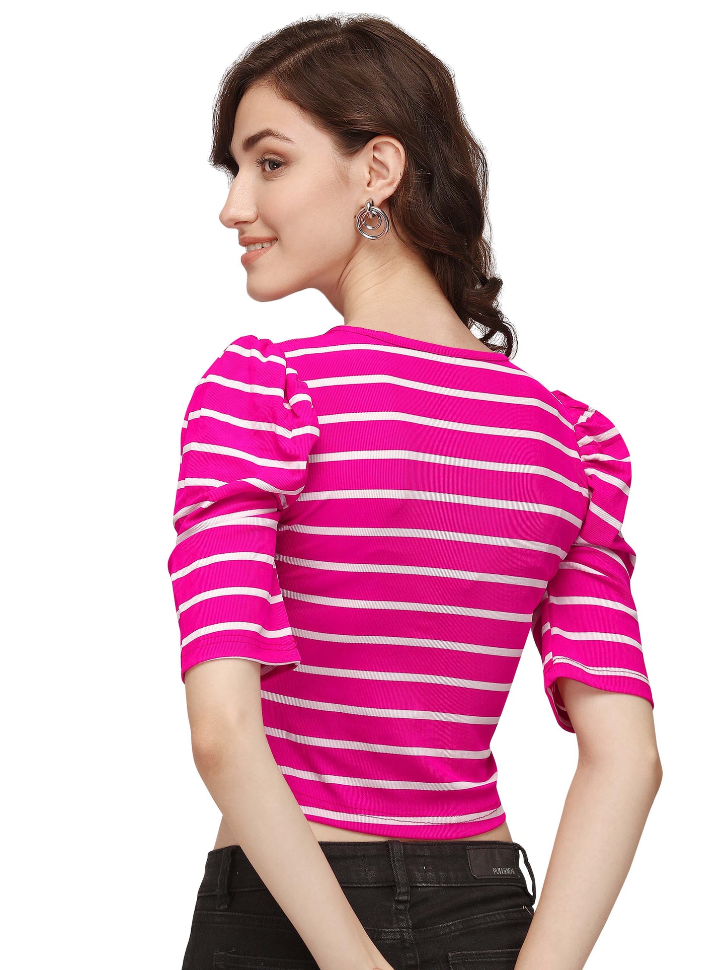 NiloBerry Puff Sleeve Stripped Elite Top