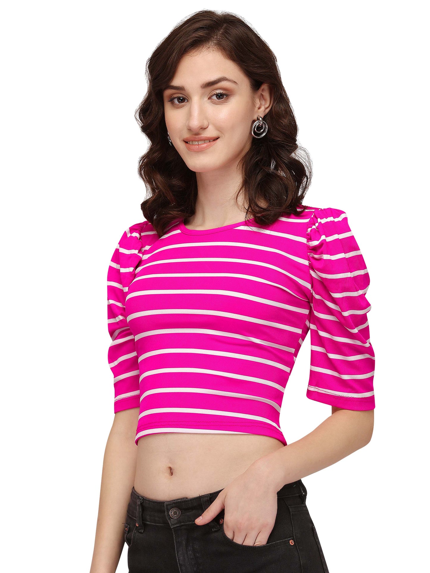 NiloBerry Puff Sleeve Stripped Elite Top