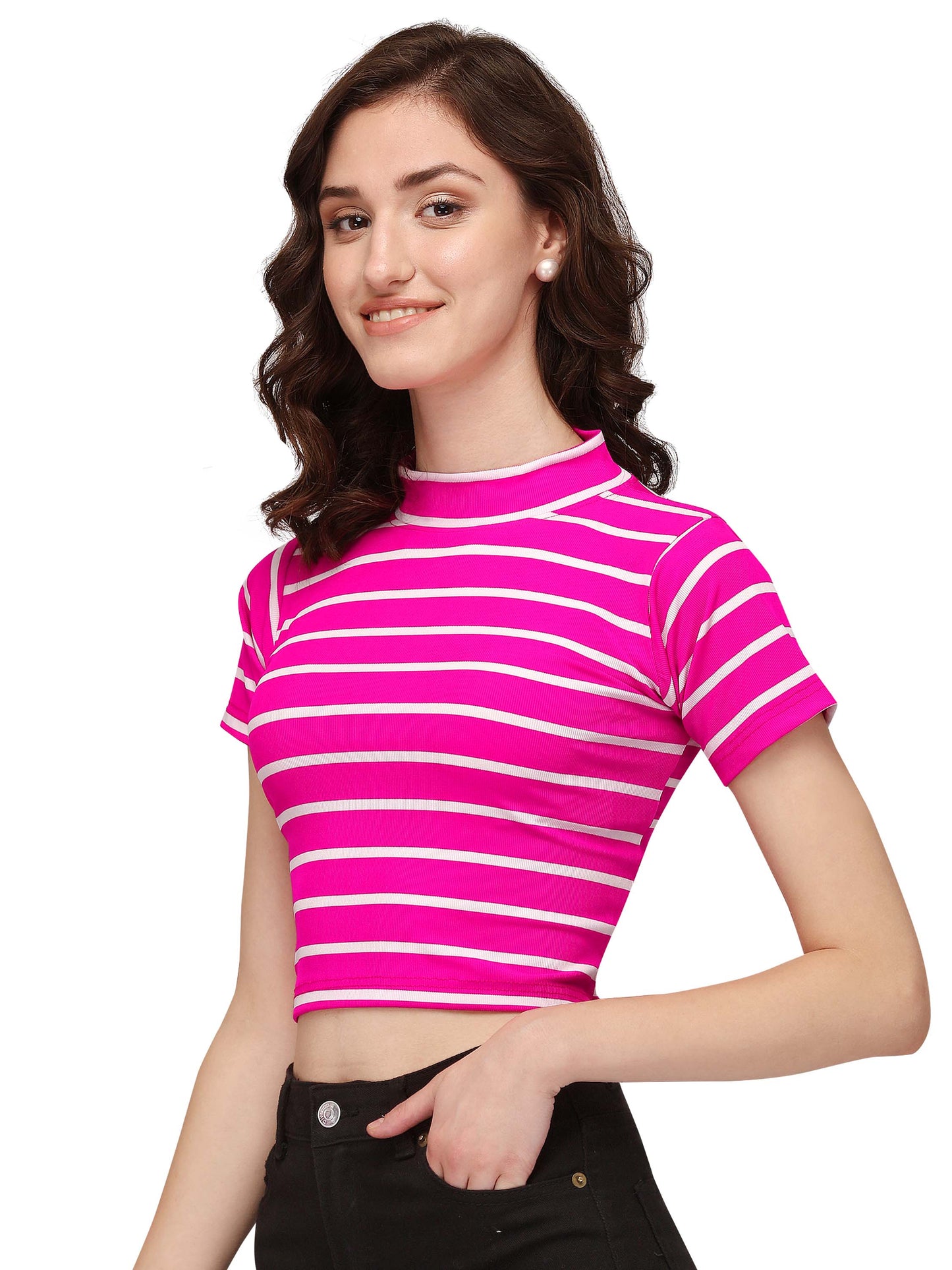 NiloBerry Turtle neck striped western crop top