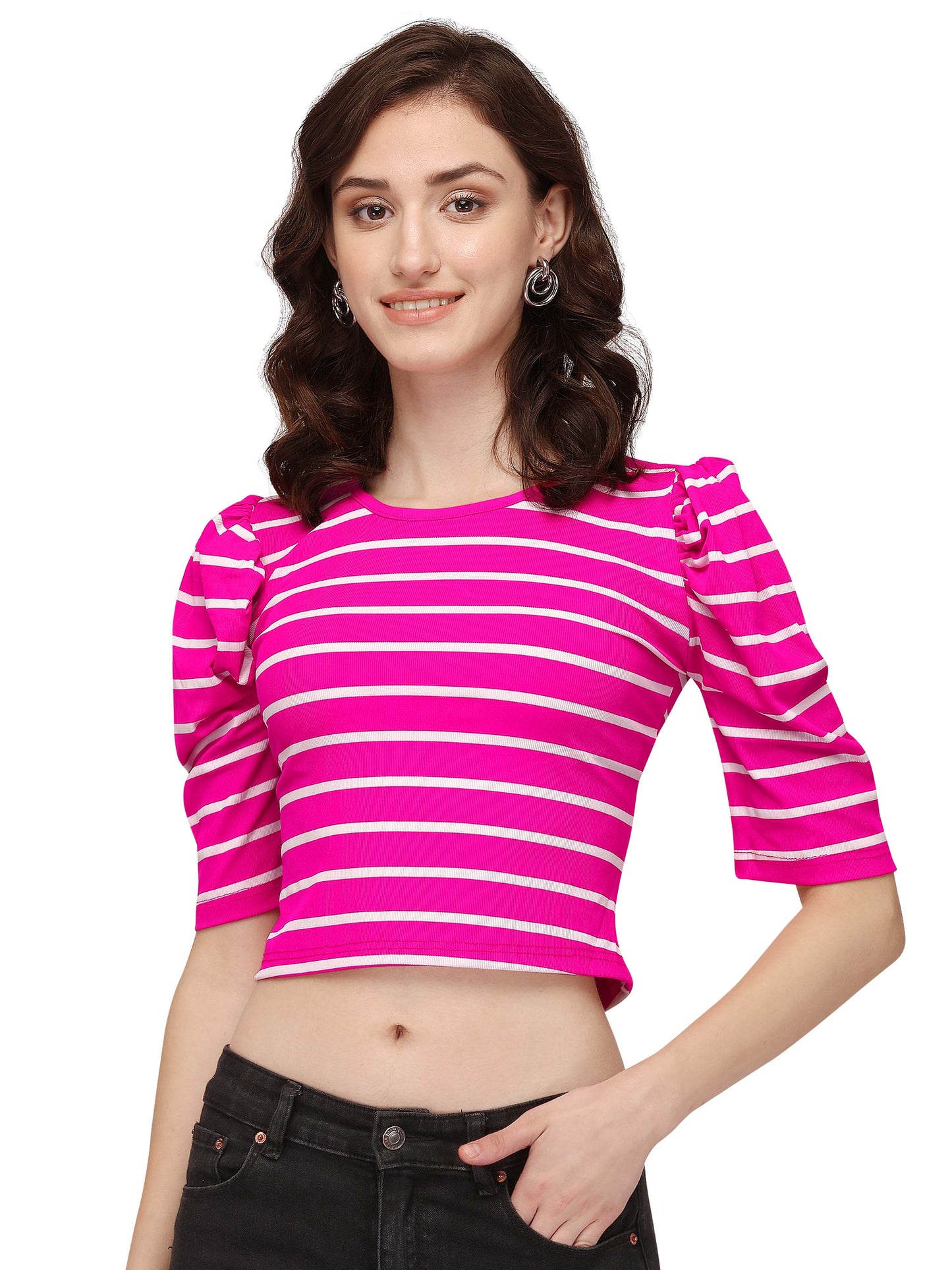 NiloBerry Puff Sleeve Stripped Elite Top