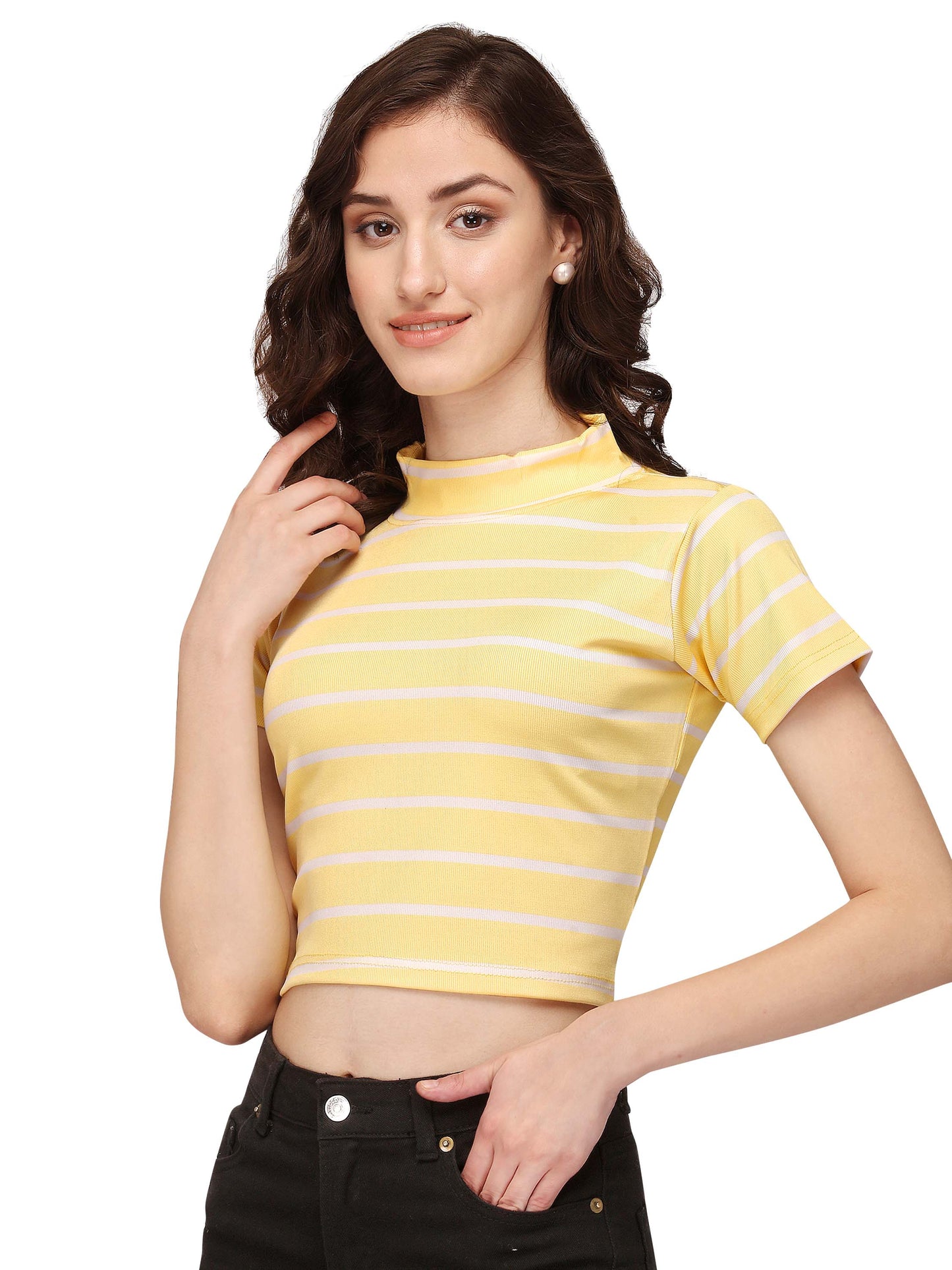 NiloBerry Turtle neck striped western crop top