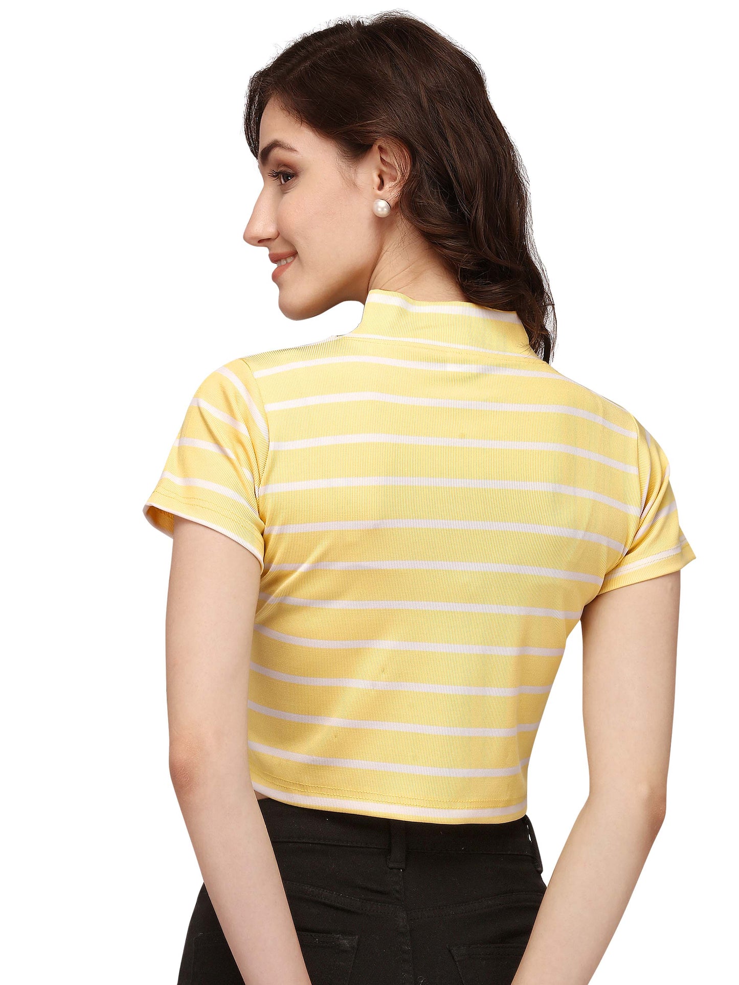 NiloBerry Turtle neck striped western crop top