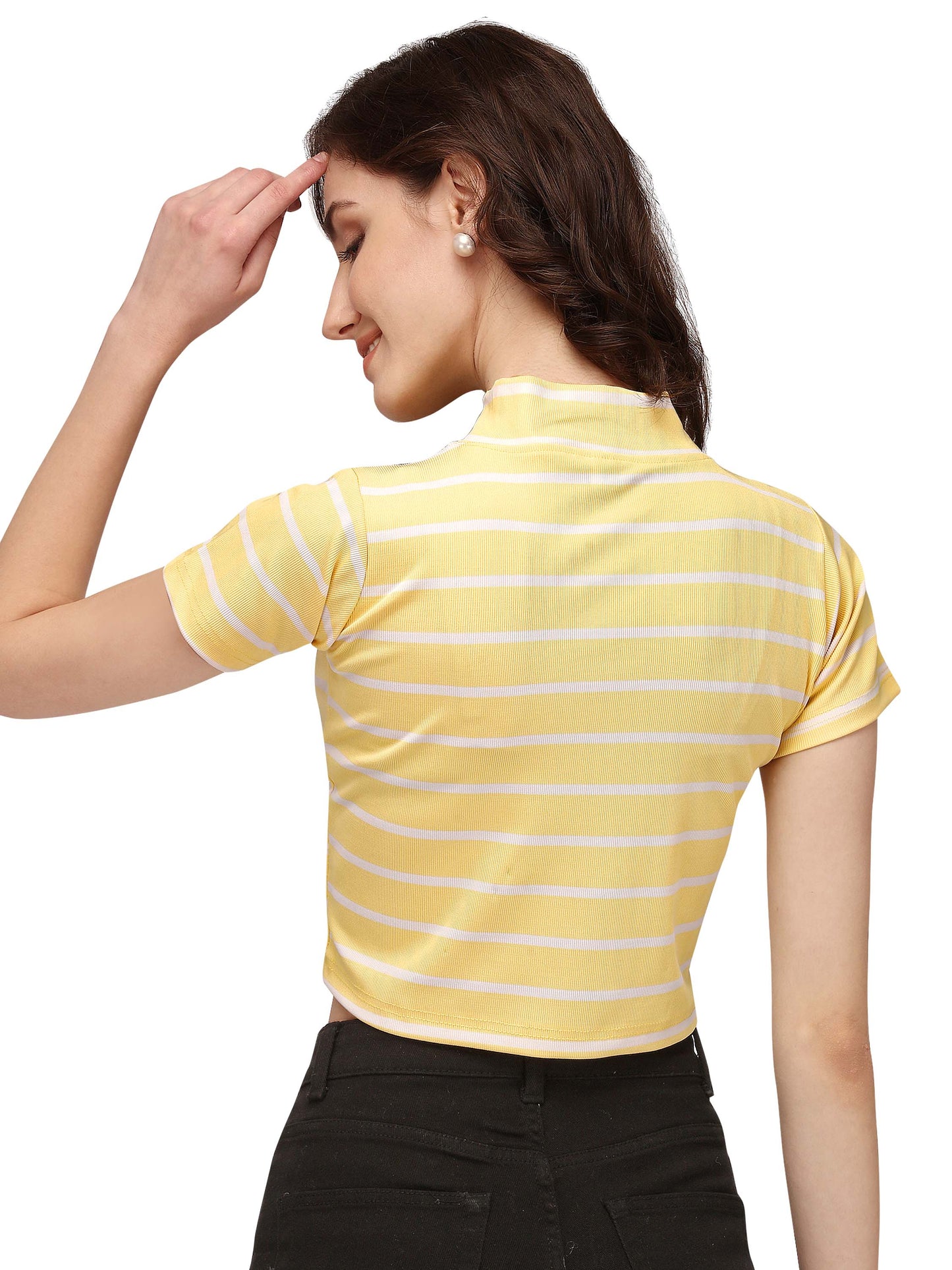 NiloBerry Turtle neck striped western crop top